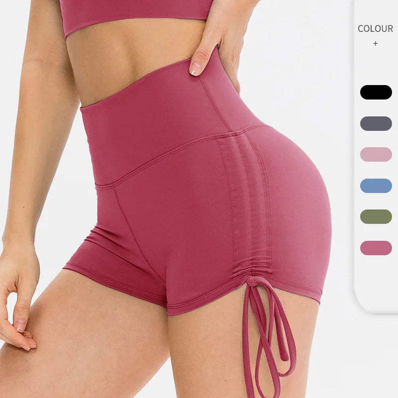 Women's Yoga Shorts 6 Colors Drawstring Tights Sexy High Waist Sports Short Quick Dry Athletic Skinny Fitness Running Shorts
